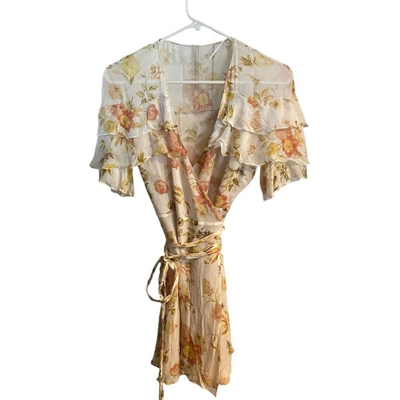 Zara Cream Romantic floral chiffon ruffle wrap dress Fairy Boho western feminine - Picture 7 of 11